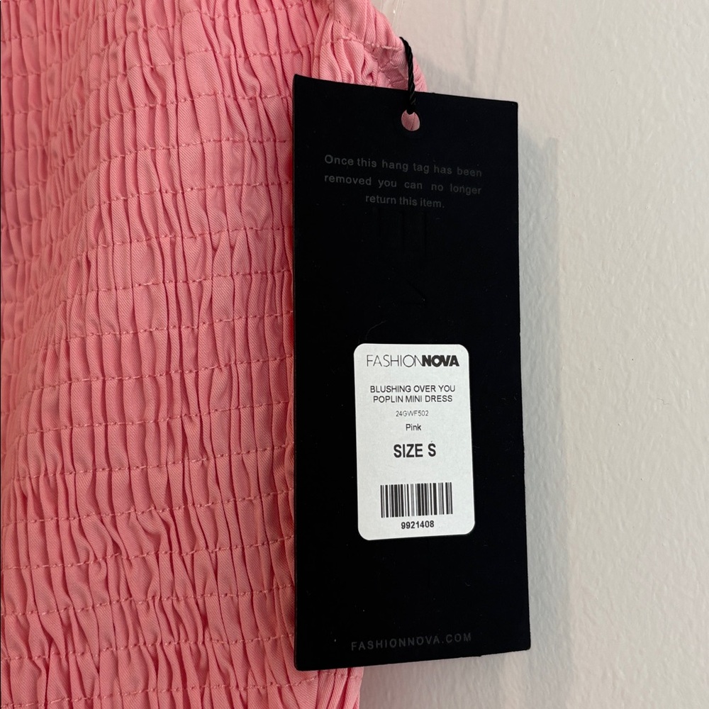 Fashion Nova Pink Shirred Strapless Poplin Mini Dress Size Small - Picture 3 of 4